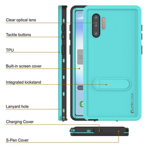 PunkCase Galaxy Note 10 Waterproof Case, [KickStud Series] Armor Cover [Teal]