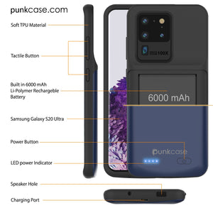 PunkJuice S20 Ultra Battery Case All Blue - Fast Charging Power Juice Bank with 6000mAh