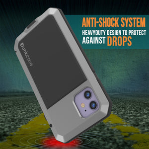 iPhone 11 Metal Case, Heavy Duty Military Grade Armor Cover [shock proof] Full Body Hard [Silver]