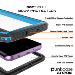 Galaxy S9 Waterproof Case, Punkcase [Extreme Series] [Slim Fit] Armor Cover [Light Blue]