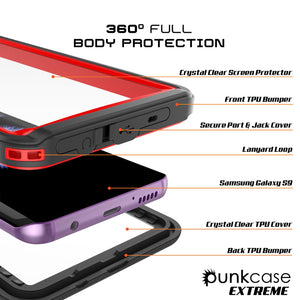 Galaxy S9 PLUS Waterproof Case, Punkcase [Extreme Series] [Slim Fit] Armor Cover [Red]