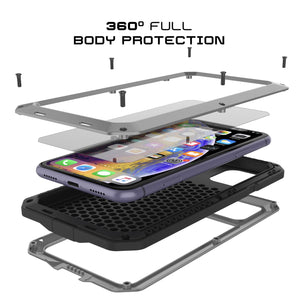 iPhone 11 Metal Case, Heavy Duty Military Grade Armor Cover [shock proof] Full Body Hard [Silver]