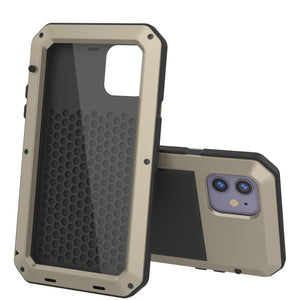 iPhone 11 Metal Case, Heavy Duty Military Grade Armor Cover [shock proof] Full Body Hard [Gold]