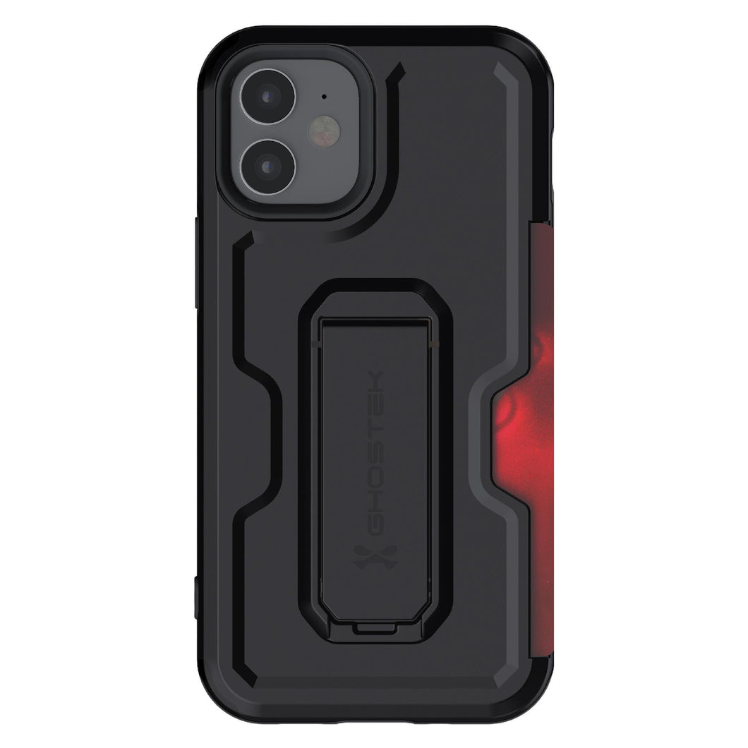 iPhone 12 Mini  - IRON ARMOR Belt Clip Holster Case with Stand and Card Holder [Matte Black]