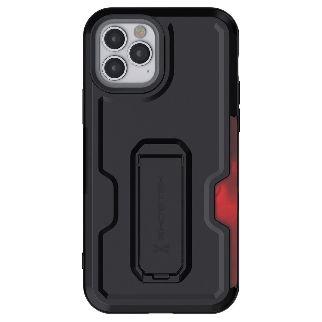 iPhone 12 Pro  - IRON ARMOR Belt Clip Holster Case with Stand and Card Holder [Matte Black]