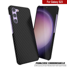 Load image into Gallery viewer, Galaxy S23 Case, Punkcase CarbonShield, Heavy Duty &amp; Ultra Thin 2 Piece Dual Layer PU Leather Black Cover (Carbon Fiber Style)
