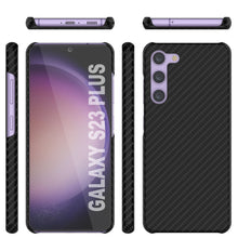Load image into Gallery viewer, Galaxy S23+ Plus Case, Punkcase CarbonShield, Heavy Duty &amp; Ultra Thin 2 Piece Dual Layer PU Leather Jet Black Cover (Carbon Fiber Style)
