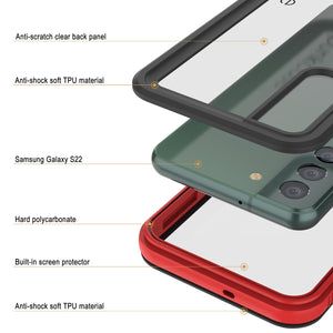 Galaxy S22 Waterproof Case PunkCase Ultimato Red Thin 6.6ft Underwater IP68 Shock/Snow Proof [Red]