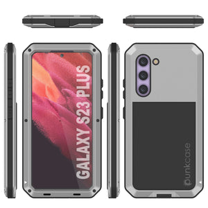 Galaxy S23+ Plus Metal Case, Heavy Duty Military Grade Armor Cover [shock proof] Full Body Hard [Silver]