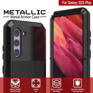 Galaxy S23+ Plus Metal Case, Heavy Duty Military Grade Armor Cover [shock proof] Full Body Hard [Black]