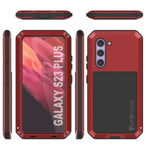 Galaxy S23+ Plus Metal Case, Heavy Duty Military Grade Armor Cover [shock proof] Full Body Hard [Red]