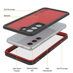 Galaxy S23 Waterproof Case PunkCase StudStar Red Thin 6.6ft Underwater IP68 Shock/Snow Proof