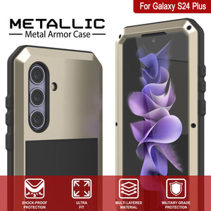 Galaxy S24 Plus Metal Case, Heavy Duty Military Grade Armor Cover [shock proof] Full Body Hard [Gold]
