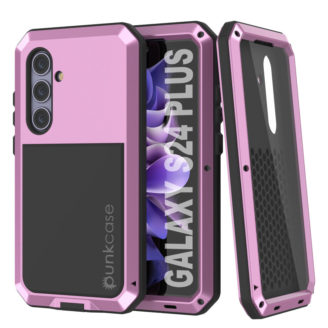 Galaxy S24 Plus Metal Case, Heavy Duty Military Grade Armor Cover [shock proof] Full Body Hard [Pink]