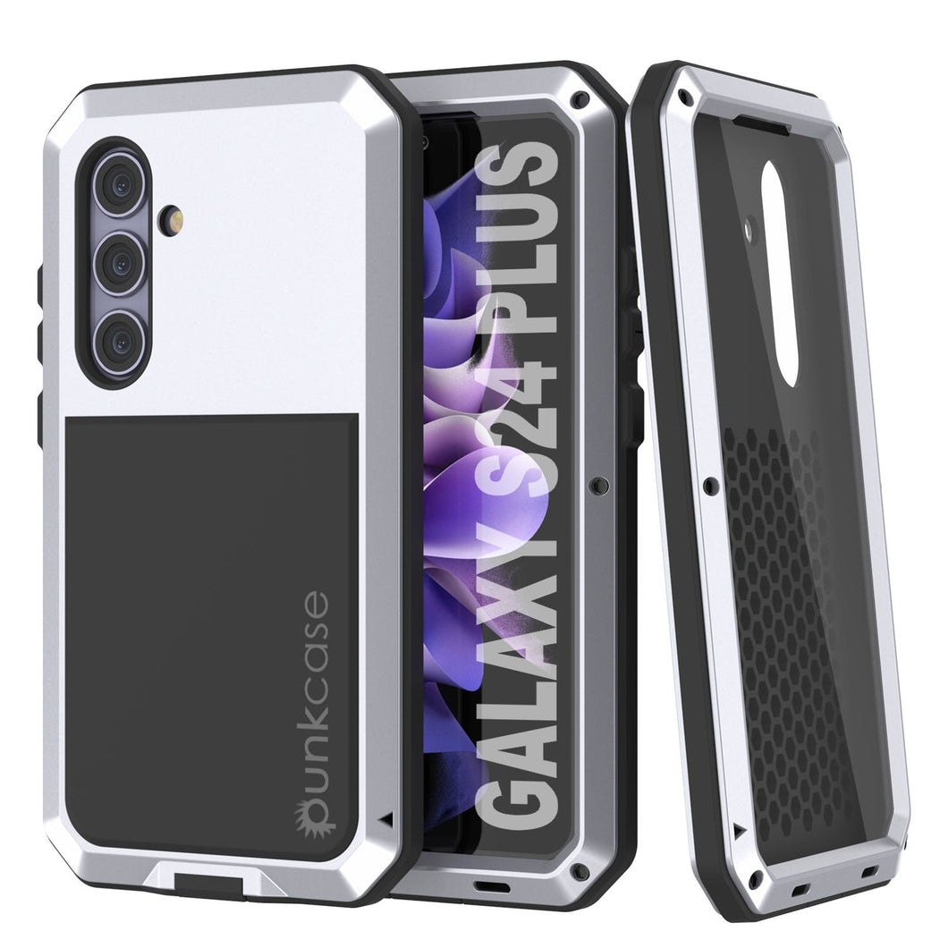 Galaxy S24 Plus Metal Case, Heavy Duty Military Grade Armor Cover [shock proof] Full Body Hard [White]