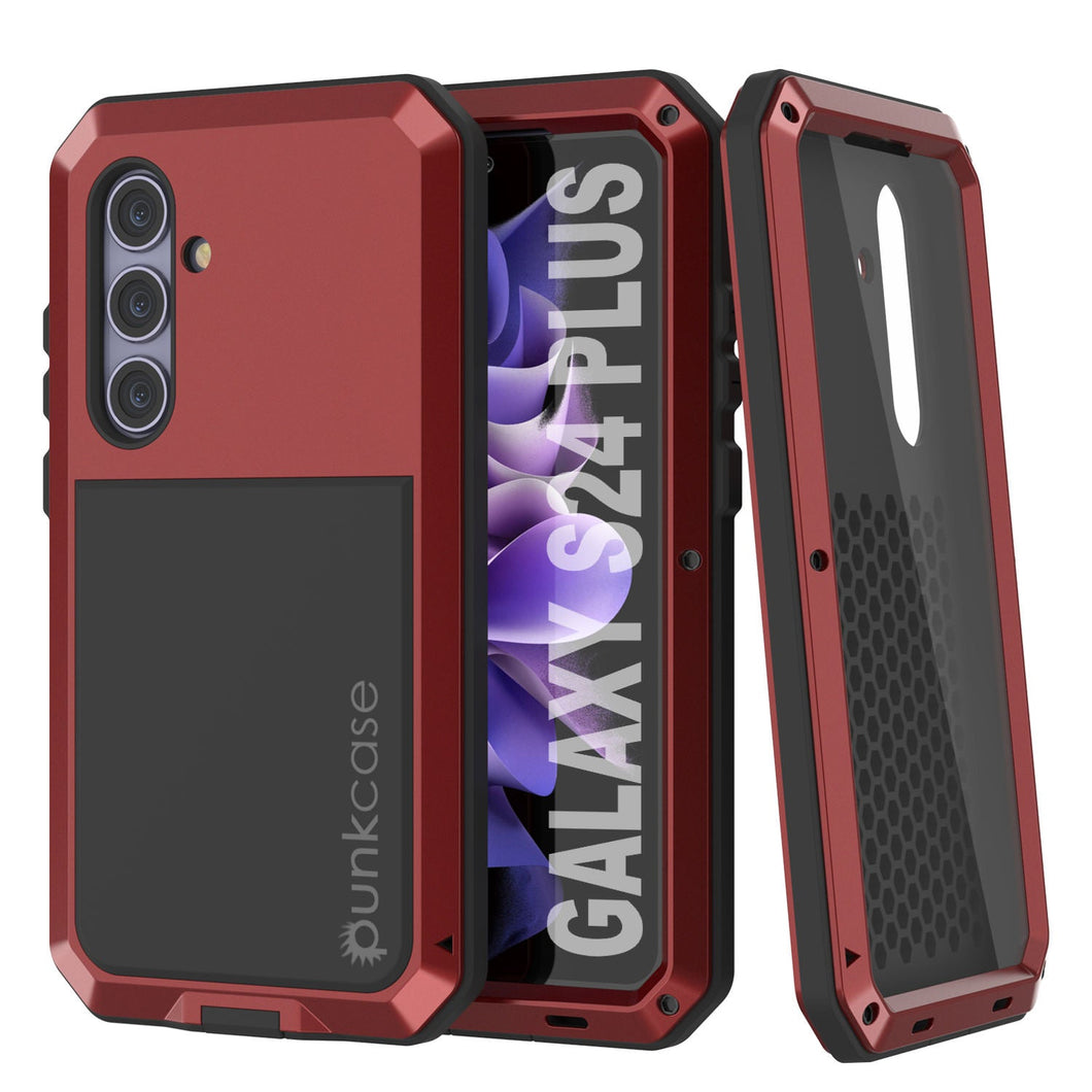 Galaxy S24 Plus Metal Case, Heavy Duty Military Grade Armor Cover [shock proof] Full Body Hard [Red]