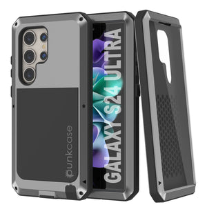 Galaxy S24 Ultra Metal Case, Heavy Duty Military Grade Armor Cover [shock proof] Full Body Hard [Silver]