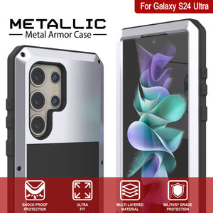 Galaxy S24 Ultra Metal Case, Heavy Duty Military Grade Armor Cover [shock proof] Full Body Hard [White]