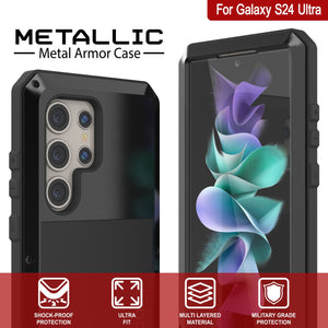 Galaxy S24 Ultra Metal Case, Heavy Duty Military Grade Armor Cover [shock proof] Full Body Hard [Black]