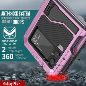 Galaxy Z Flip4 Metal Case, Heavy Duty Military Grade Armor Cover Full Body Hard [Pink]