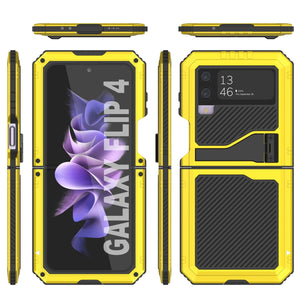 Galaxy Z Flip4 Metal Case, Heavy Duty Military Grade Armor Cover Full Body Hard [Neon]
