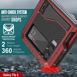 Galaxy Z Flip4 Metal Case, Heavy Duty Military Grade Armor Cover Full Body Hard [Red]