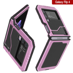 Galaxy Z Flip4 Metal Case, Heavy Duty Military Grade Armor Cover Full Body Hard [Pink]