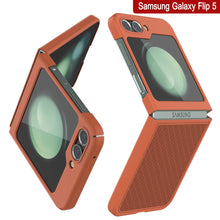 Load image into Gallery viewer, Galaxy Z Flip5 Case With Tempered Glass Screen Protector, Holster Belt Clip &amp; Built-In Kickstand [Orange]
