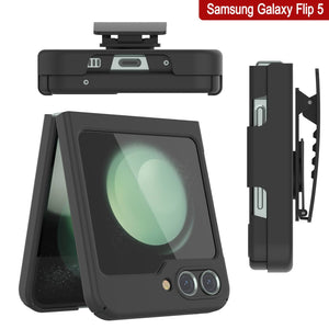 Galaxy Z Flip5 Case With Tempered Glass Screen Protector, Holster Belt Clip & Built-In Kickstand [Black]