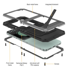 Load image into Gallery viewer, Galaxy Z Flip5 Metal Case, Heavy Duty Military Grade Armor Cover Full Body Hard [Silver]
