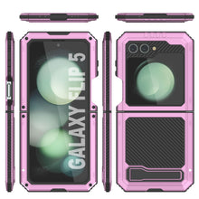 Load image into Gallery viewer, Galaxy Z Flip5 Metal Case, Heavy Duty Military Grade Armor Cover Full Body Hard [Pink]
