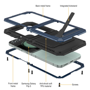 Galaxy Z Flip5 Metal Case, Heavy Duty Military Grade Armor Cover Full Body Hard [Blue]