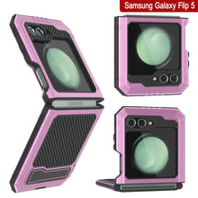 Load image into Gallery viewer, Galaxy Z Flip5 Metal Case, Heavy Duty Military Grade Armor Cover Full Body Hard [Pink]
