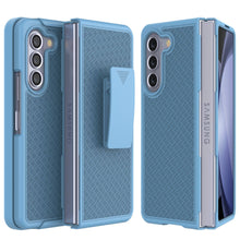 Load image into Gallery viewer, Galaxy Z Fold5 Case With Tempered Glass Screen Protector, Holster Belt Clip &amp; Built-In Kickstand [Blue]
