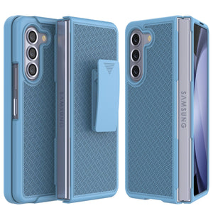 Galaxy Z Fold5 Case With Tempered Glass Screen Protector, Holster Belt Clip & Built-In Kickstand [Blue]
