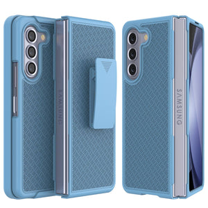 Galaxy Z Fold5 Case With Tempered Glass Screen Protector, Holster Belt Clip & Built-In Kickstand [Blue]