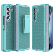 Load image into Gallery viewer, Galaxy Z Fold5 Case With Tempered Glass Screen Protector, Holster Belt Clip &amp; Built-In Kickstand [Teal]
