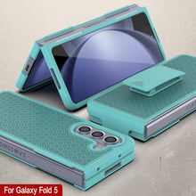 Load image into Gallery viewer, Galaxy Z Fold5 Case With Tempered Glass Screen Protector, Holster Belt Clip &amp; Built-In Kickstand [Teal]
