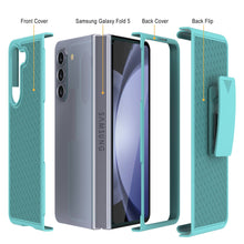 Load image into Gallery viewer, Galaxy Z Fold5 Case With Tempered Glass Screen Protector, Holster Belt Clip &amp; Built-In Kickstand [Teal]
