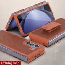 Load image into Gallery viewer, Galaxy Z Fold5 Case With Tempered Glass Screen Protector, Holster Belt Clip &amp; Built-In Kickstand [Orange]
