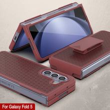 Load image into Gallery viewer, Galaxy Z Fold5 Case With Tempered Glass Screen Protector, Holster Belt Clip &amp; Built-In Kickstand [Red]
