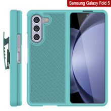 Load image into Gallery viewer, Galaxy Z Fold5 Case With Tempered Glass Screen Protector, Holster Belt Clip &amp; Built-In Kickstand [Teal]
