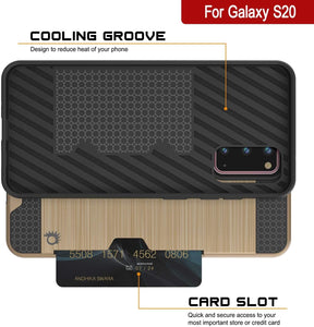 Galaxy S20 Case, PUNKcase [SLOT Series] [Slim Fit] Dual-Layer Armor Cover w/Integrated Anti-Shock System, Credit Card Slot [Gold]