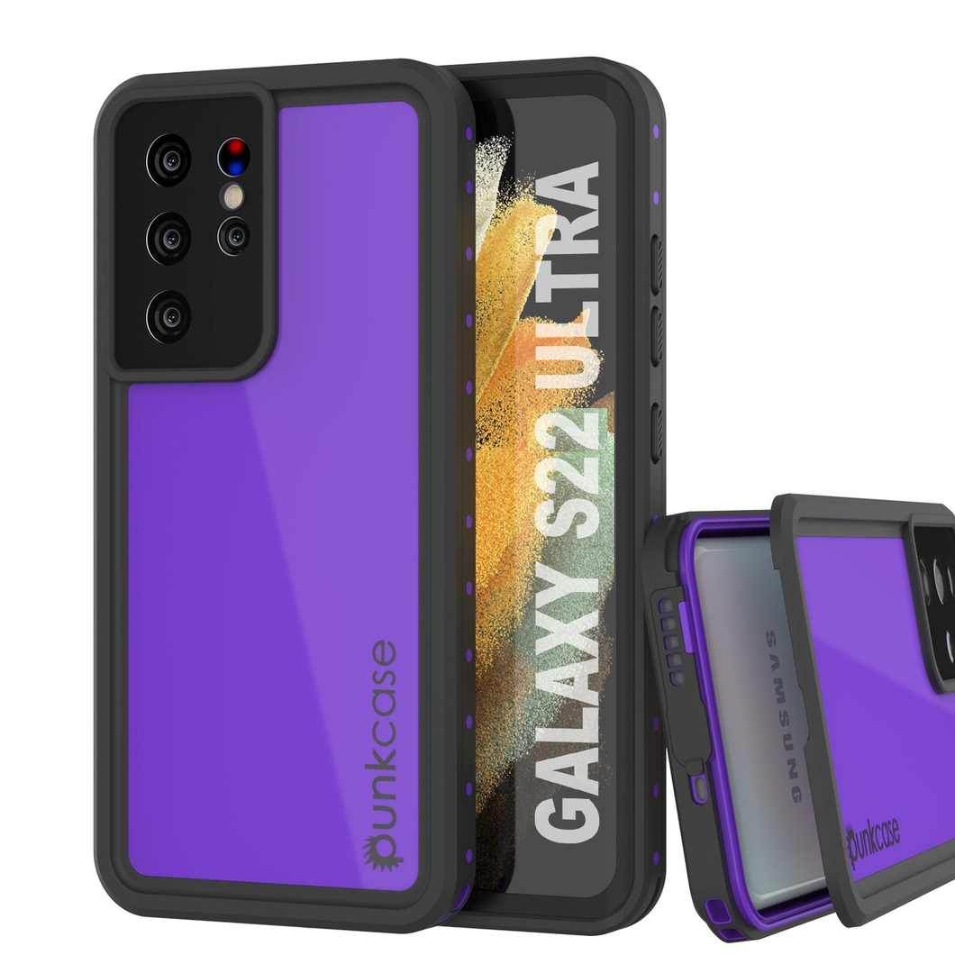 Galaxy S22 Ultra Waterproof Case PunkCase StudStar Purple Thin 6.6ft Underwater IP68 Shock/Snow Proof