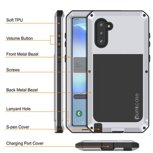 Galaxy Note 10  Case, PUNKcase Metallic White Shockproof  Slim Metal Armor Case [White]
