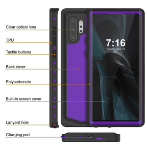 Galaxy Note 10+ Plus Waterproof Case, Punkcase Studstar Purple Series Thin Armor Cover