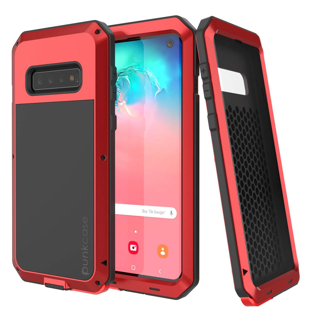 Galaxy S10 Metal Case, Heavy Duty Military Grade Rugged Armor Cover [Red]