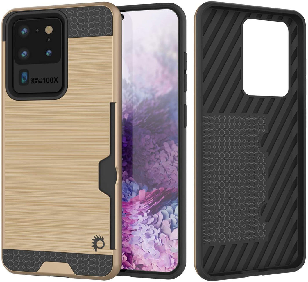 Galaxy S20 Ultra Case, PUNKcase [SLOT Series] [Slim Fit] Dual-Layer Armor Cover w/Integrated Anti-Shock System, Credit Card Slot [Gold]