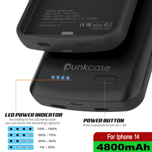iPhone 14 Battery Case, PunkJuice 4800mAH Fast Charging Power Bank W/ Screen Protector | [Black]