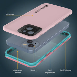 Punkcase iPhone 14 Waterproof Case [Aqua Series] Armor Cover [Pink]